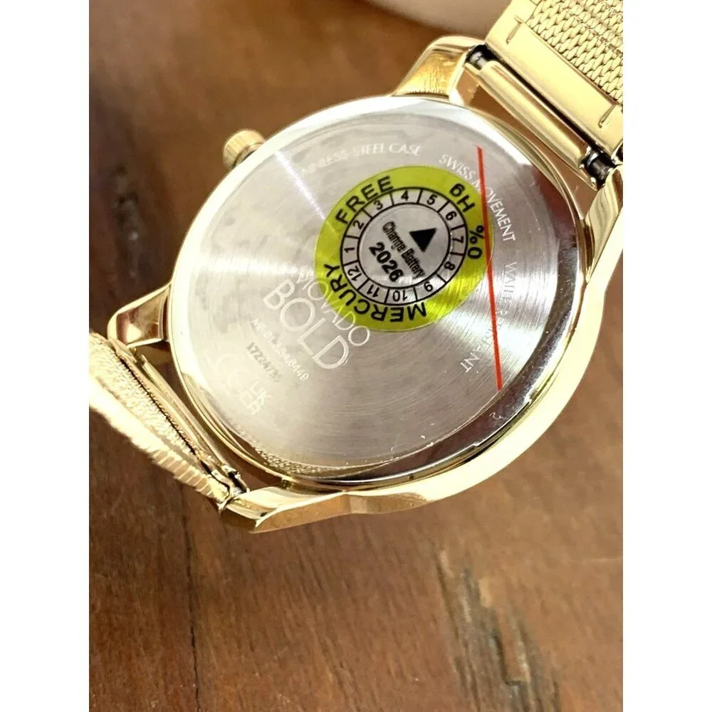 Movado Women's Watch 3600598 Bold Gold Dial Swiss Quartz Mesh Band Steel 35mm